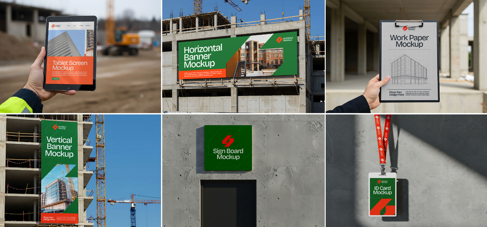 15 Contractor Branding Mockups – PSD Helmet, Sketch Paper, Banner, Uniform & Container Kit — image 3
