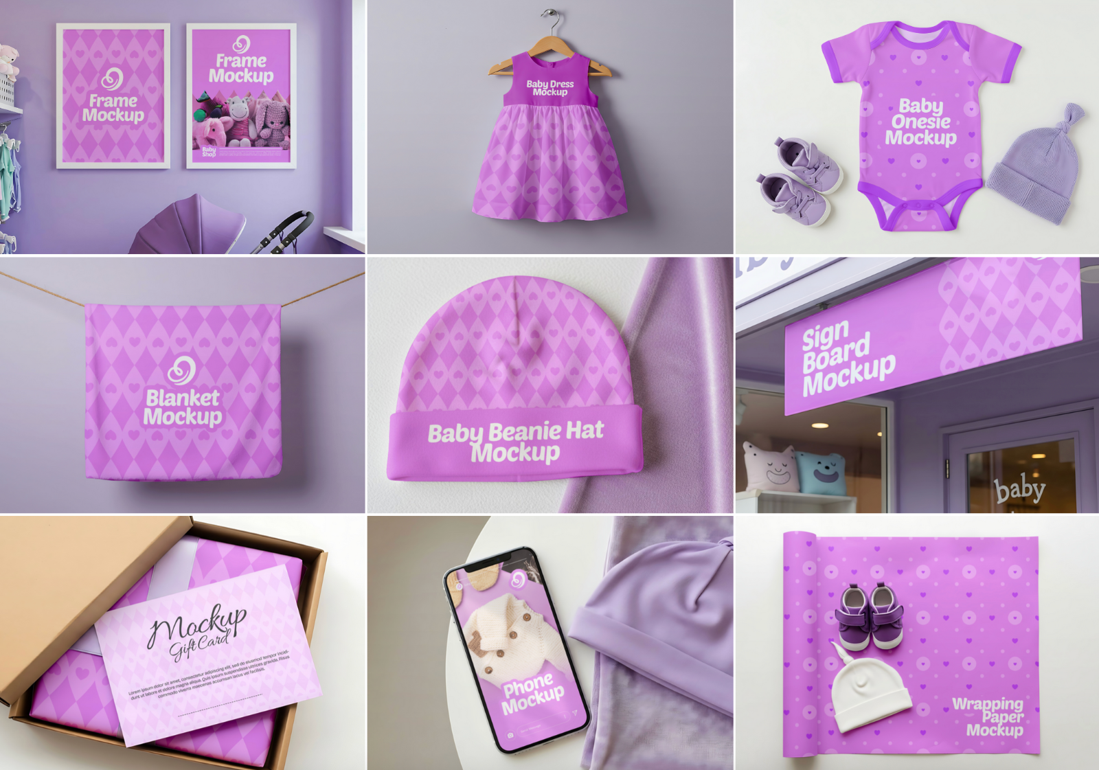 15 Baby Shop Mockups – PSD Onesie, Dress, Gift Box, Sign, Wrapping & Tag Kit — image 2