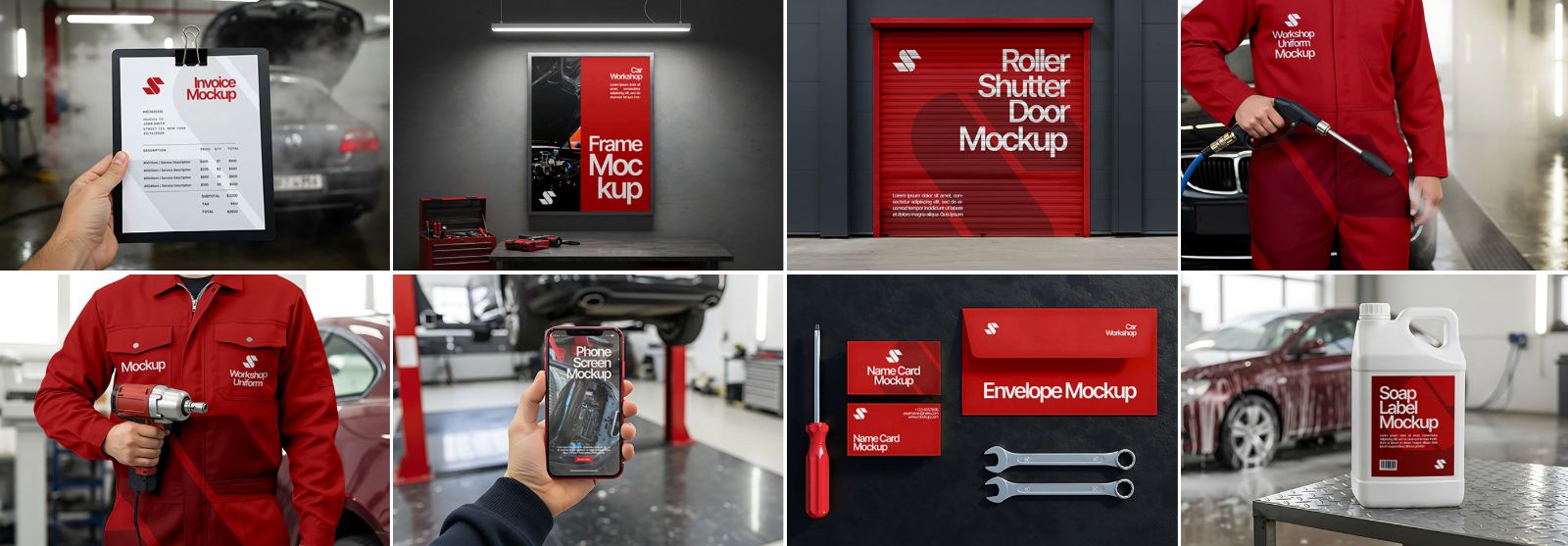 16 Workshop & Car Wash Mockups – PSD Toolbox, Flyer, Uniform, Door, and Product Label Kit — image 2
