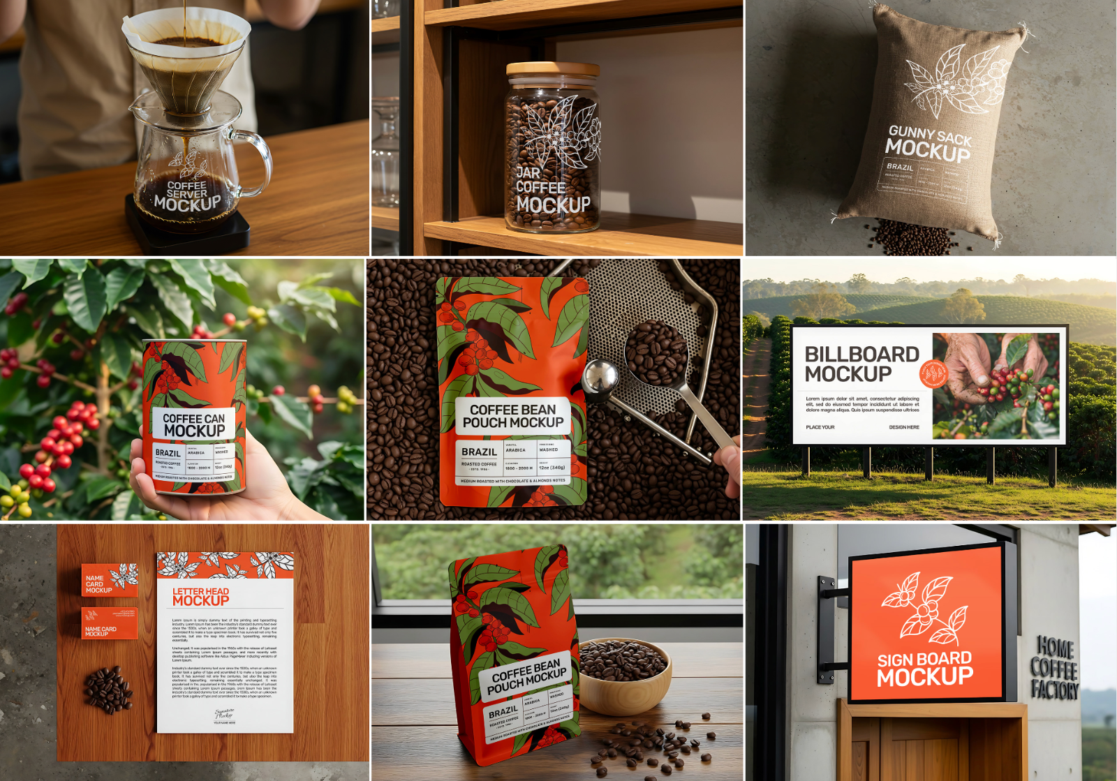 15 Coffee Factory Mockups – PSD Pouch, Can, Sack, Box, Billboard & Farm Branding Kit — image 2