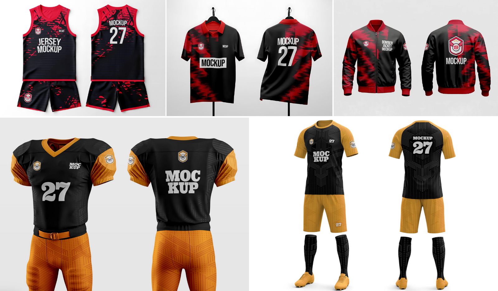 10 PSD Jersey Mockup Bundle – Football, Basketball, Polo, Soccer & Sportswear Uniform Kit — image 3