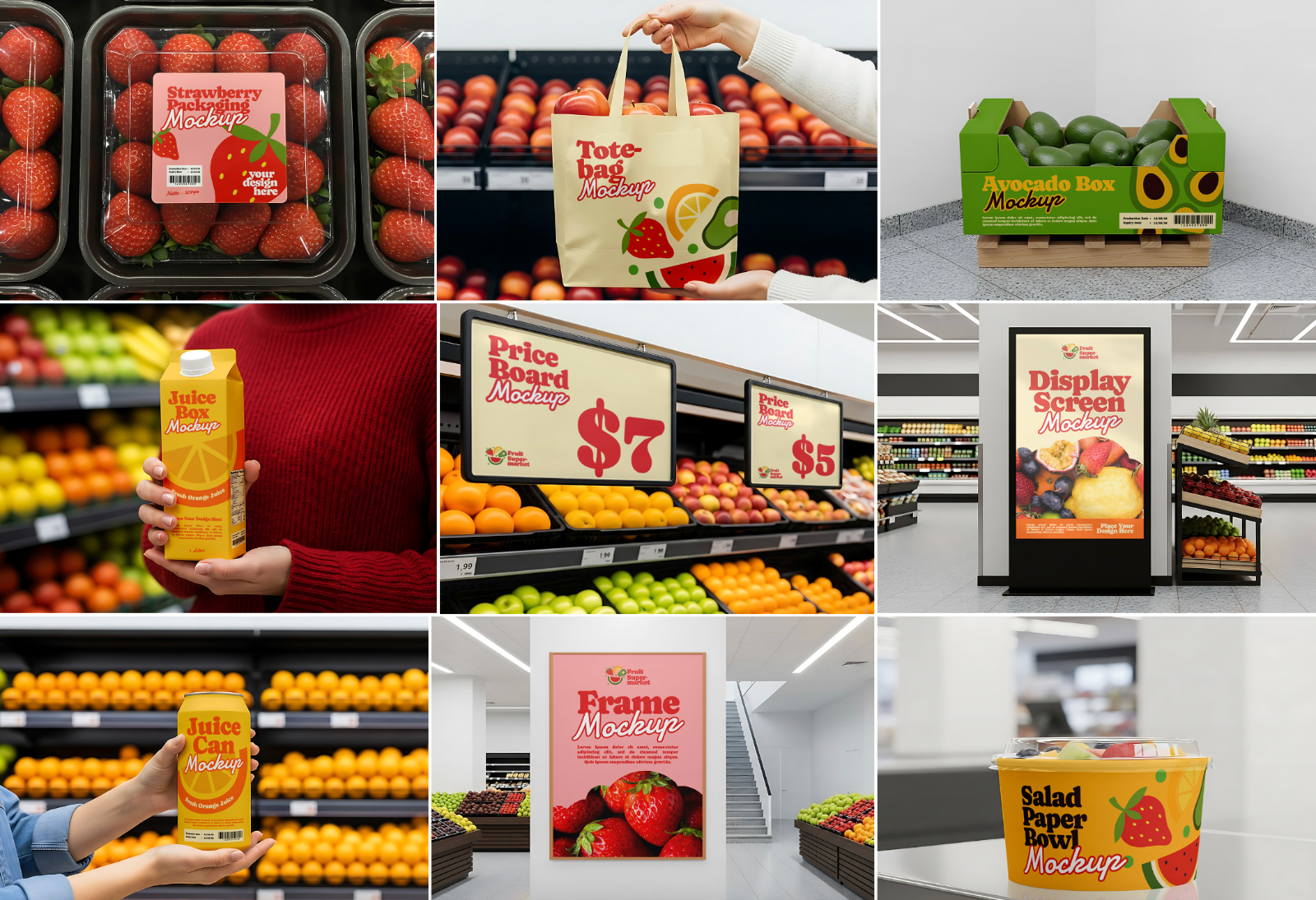 Fruit Market Mockup Kit – Juice Can, Plastic Bag, Price Tag, Cart, Uniform & More — image 2