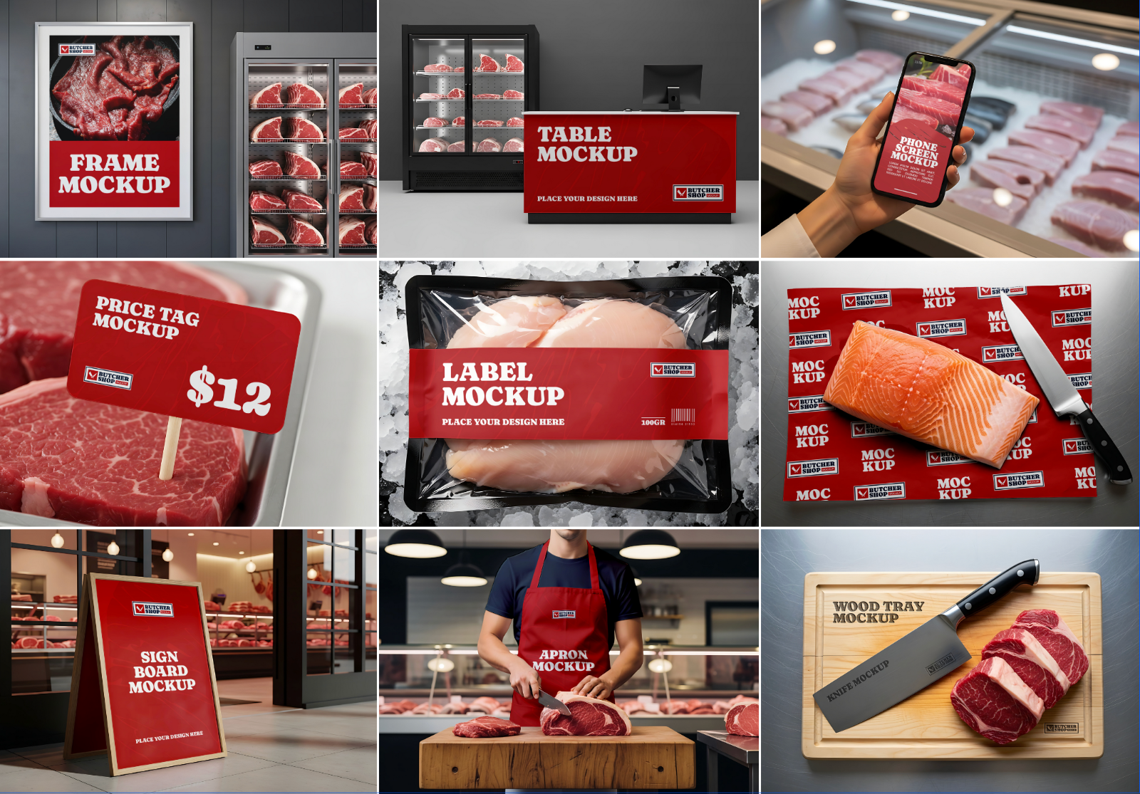 Meat & Fish Market Mockup Bundle – 15 PSD Templates for Butcher Shop Branding — image 2