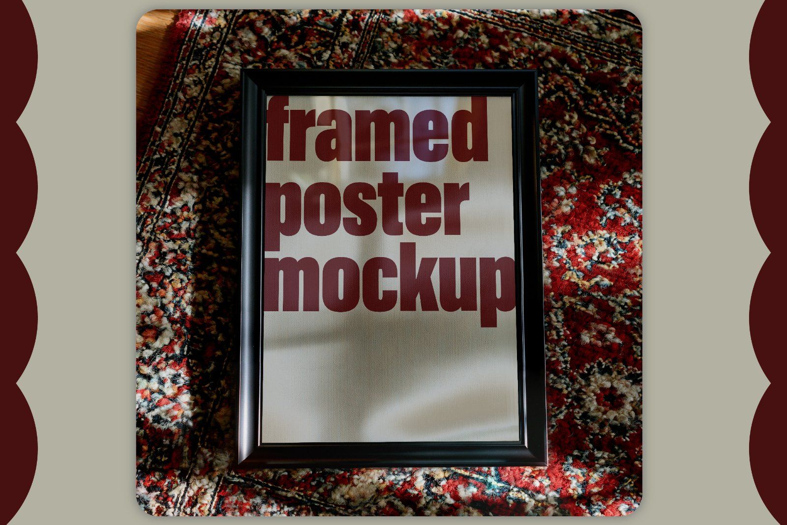 Warm Vintage Rug Frame Mockup, A4 Poster Mockup — image 1