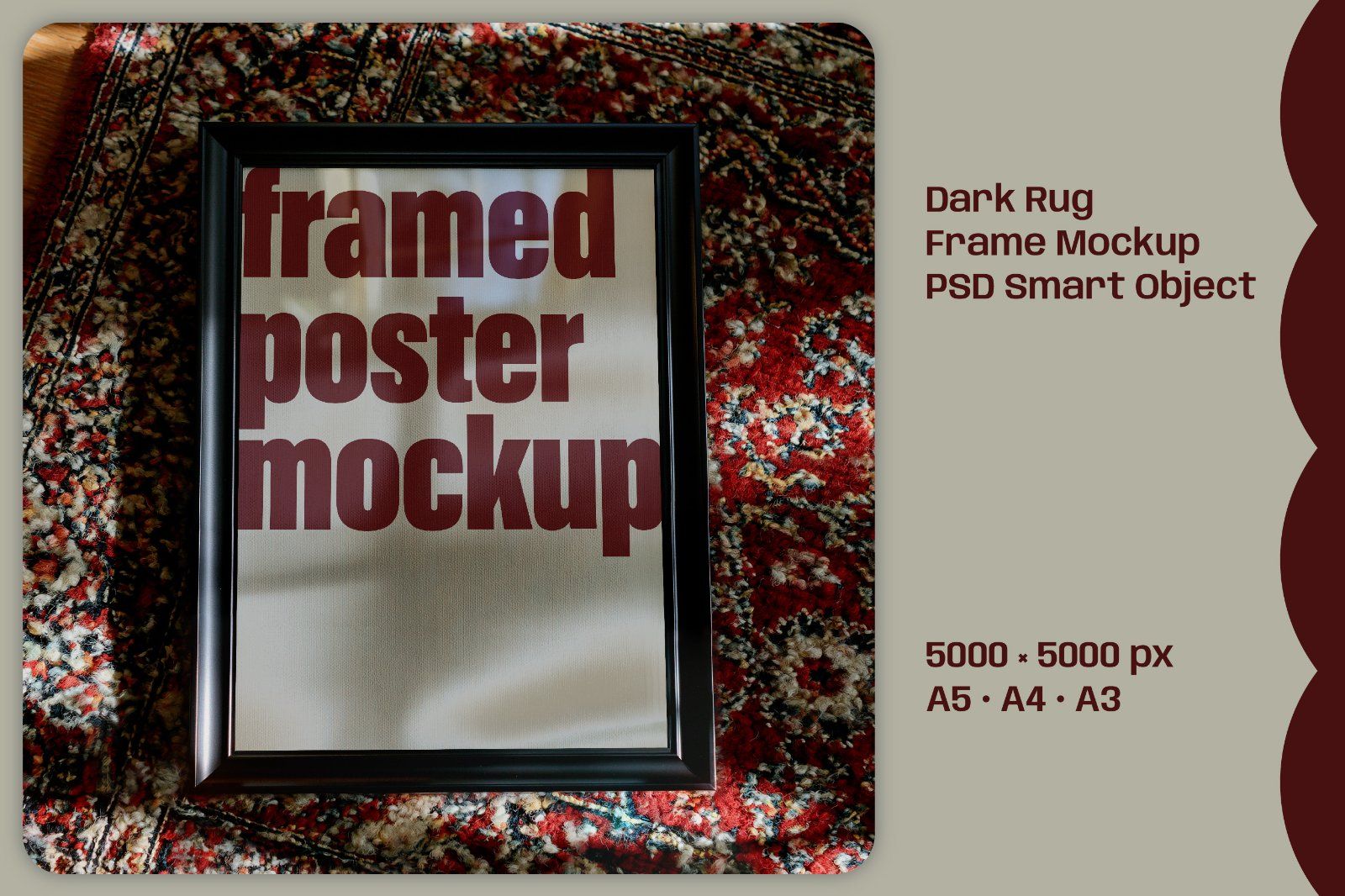 Warm Vintage Rug Frame Mockup, A4 Poster Mockup — image 3
