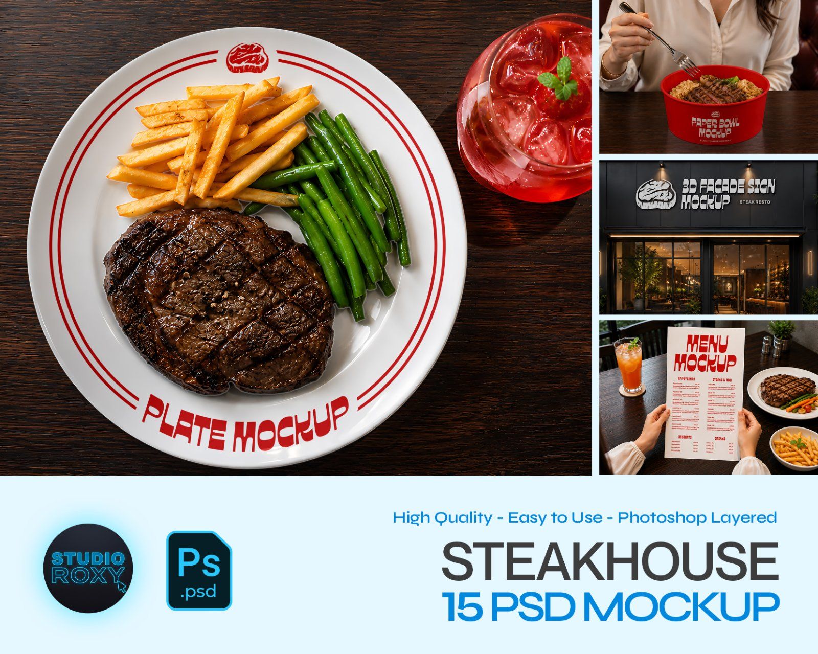 Premium Steakhouse Restaurant Branding Mockup Bundle – 15 Luxury PSD Scenes for Steak House, Bistro — image 1