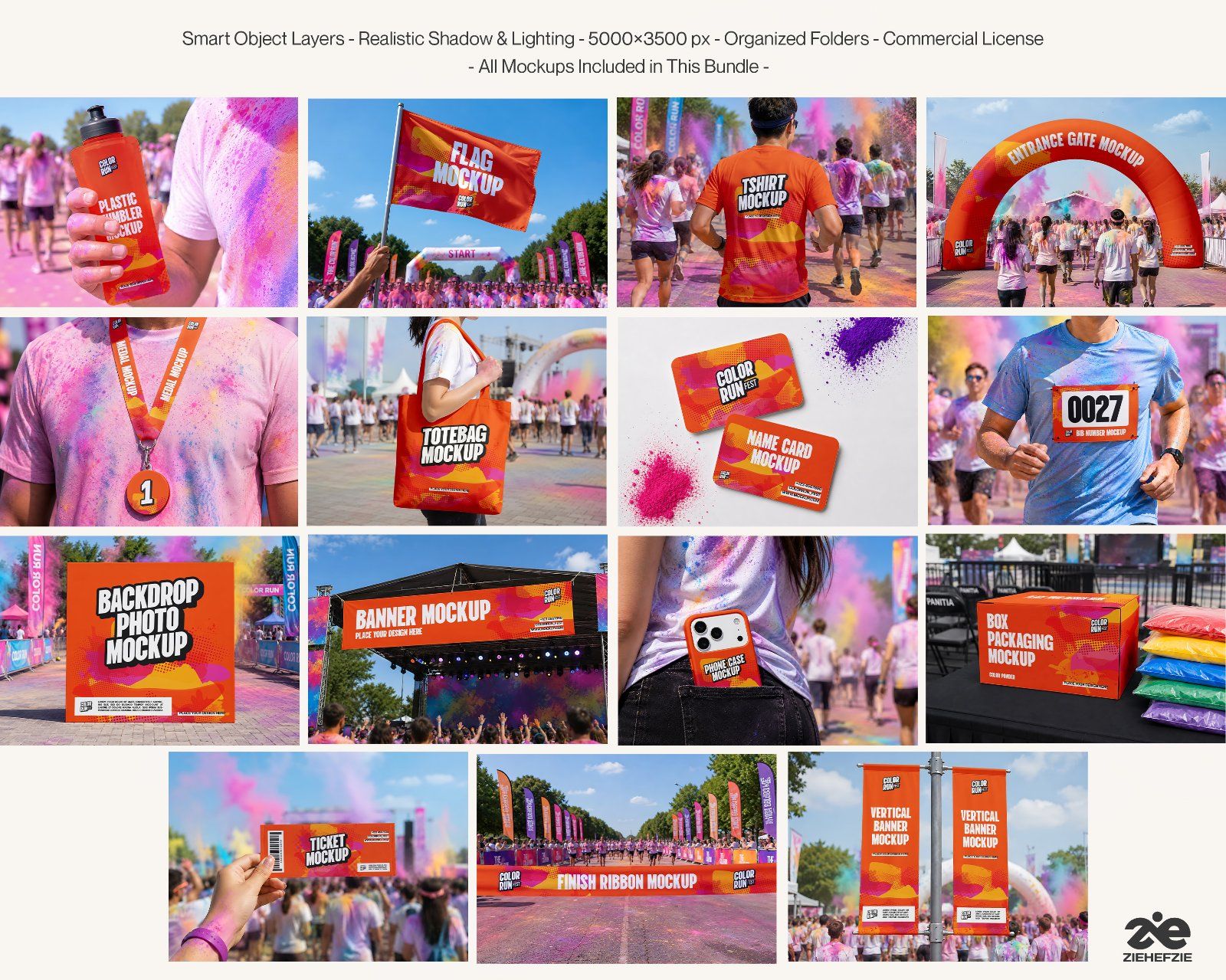 Premium Color Run Event Mockup Bundle – 15 Dynamic PSD Scenes for Sports Festival & Marathon Brandin — image 2