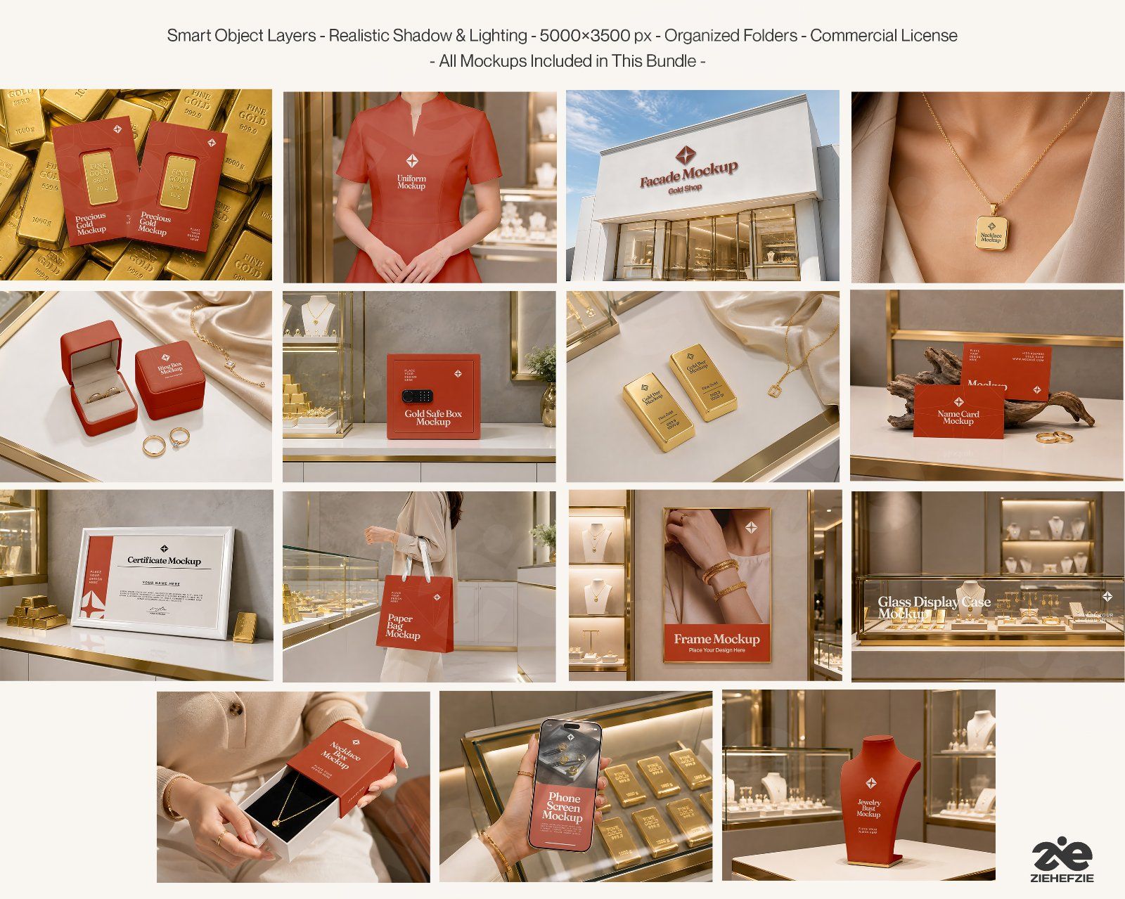 Premium Gold Shop Branding Mockup Bundle – 15 Luxury PSD Scenes for Precious Metal Retail, Jewelry B — image 2
