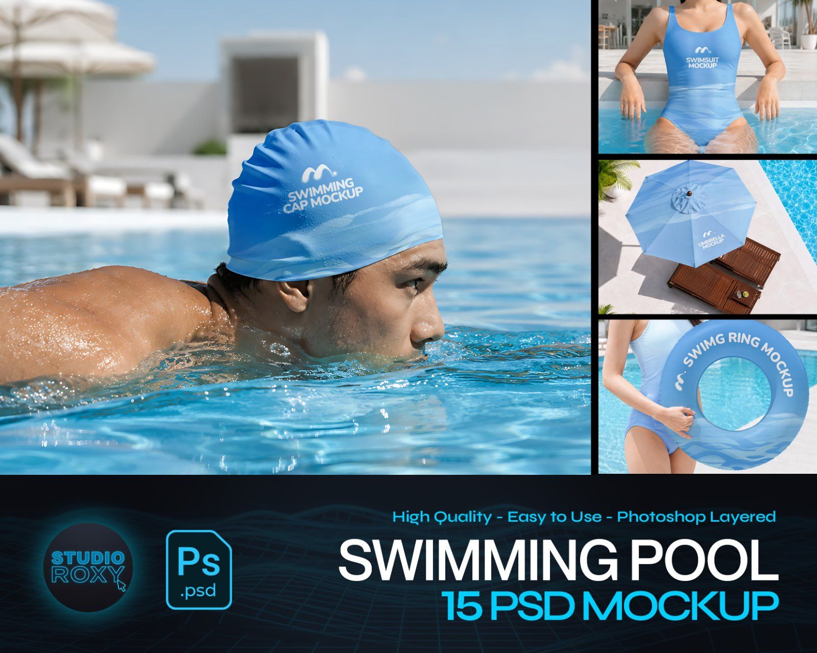 Premium Swimming Pool Mockup Bundle – 15 Aesthetic PSD Scenes for Swimwear, Resort & Aquatic Sports — image 1