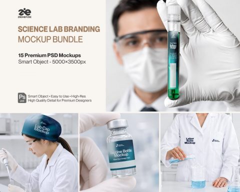 Premium Science Lab Branding Mockup Bundle – 15 Medical PSD Scenes for Pharmaceutical, Healthcare &