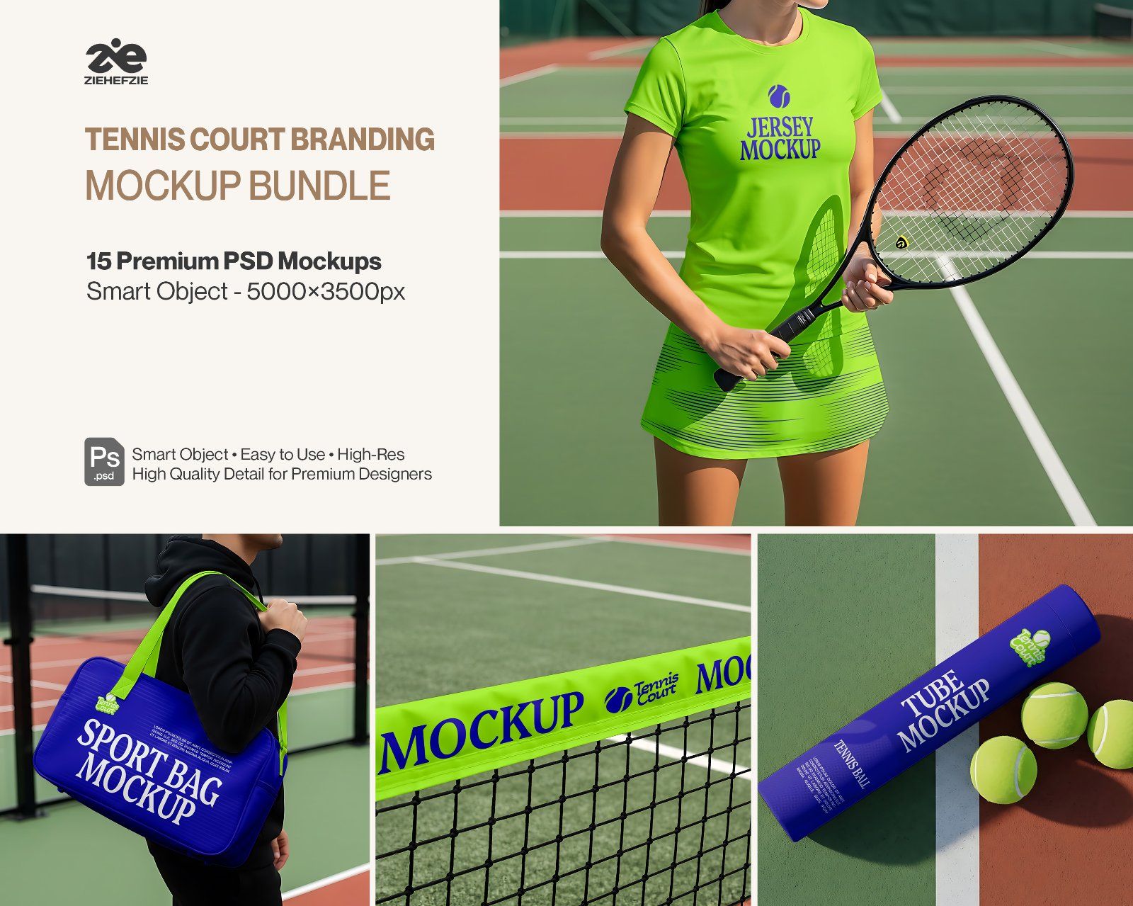 Pro Tennis Court Branding Mockup Bundle – 15 Premium PSD Scenes for Sportswear & Athletic Identity — image 1