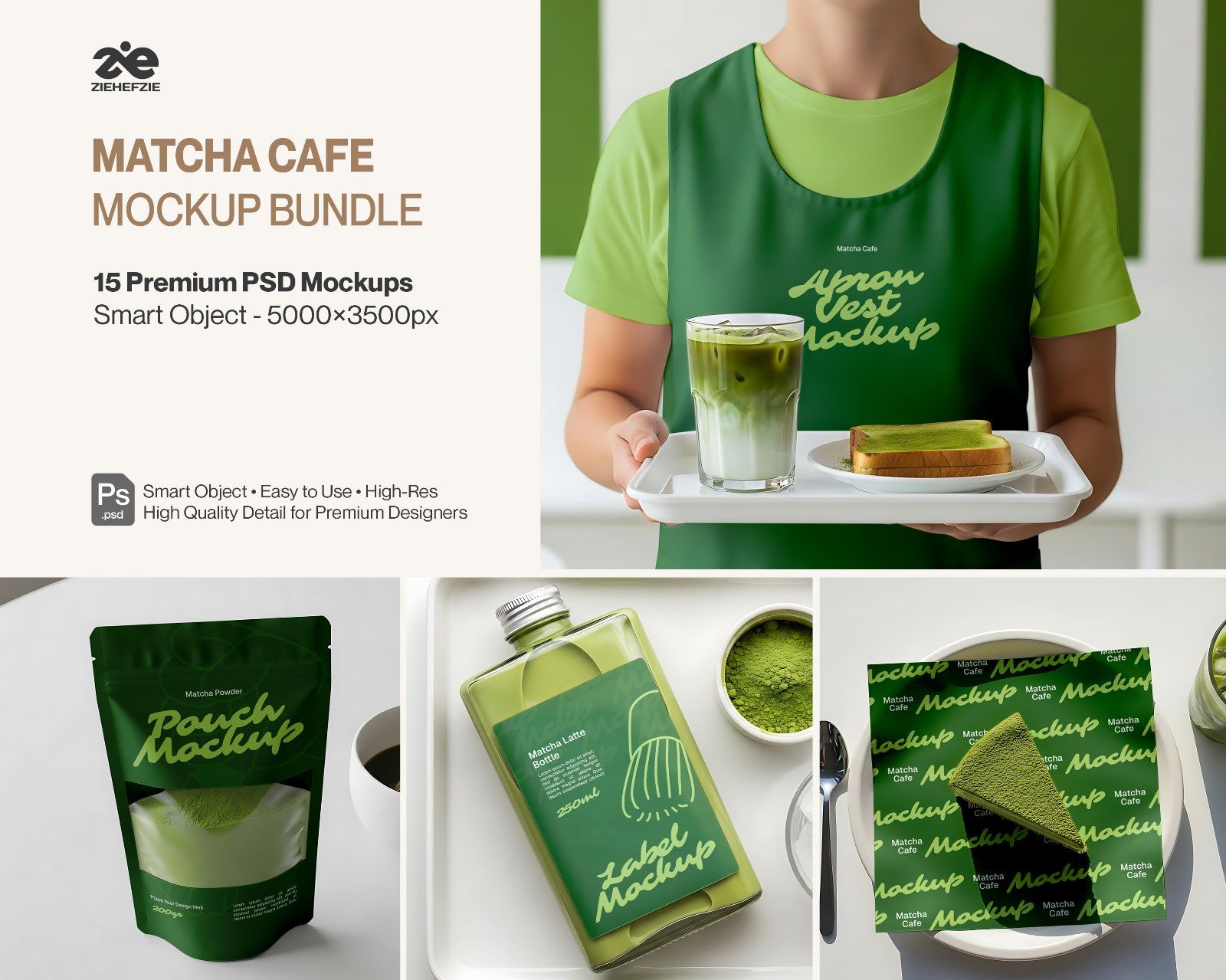 Matcha Cafe Mockup Bundle PSD – Cafe Branding & Packaging Presentation — image 1