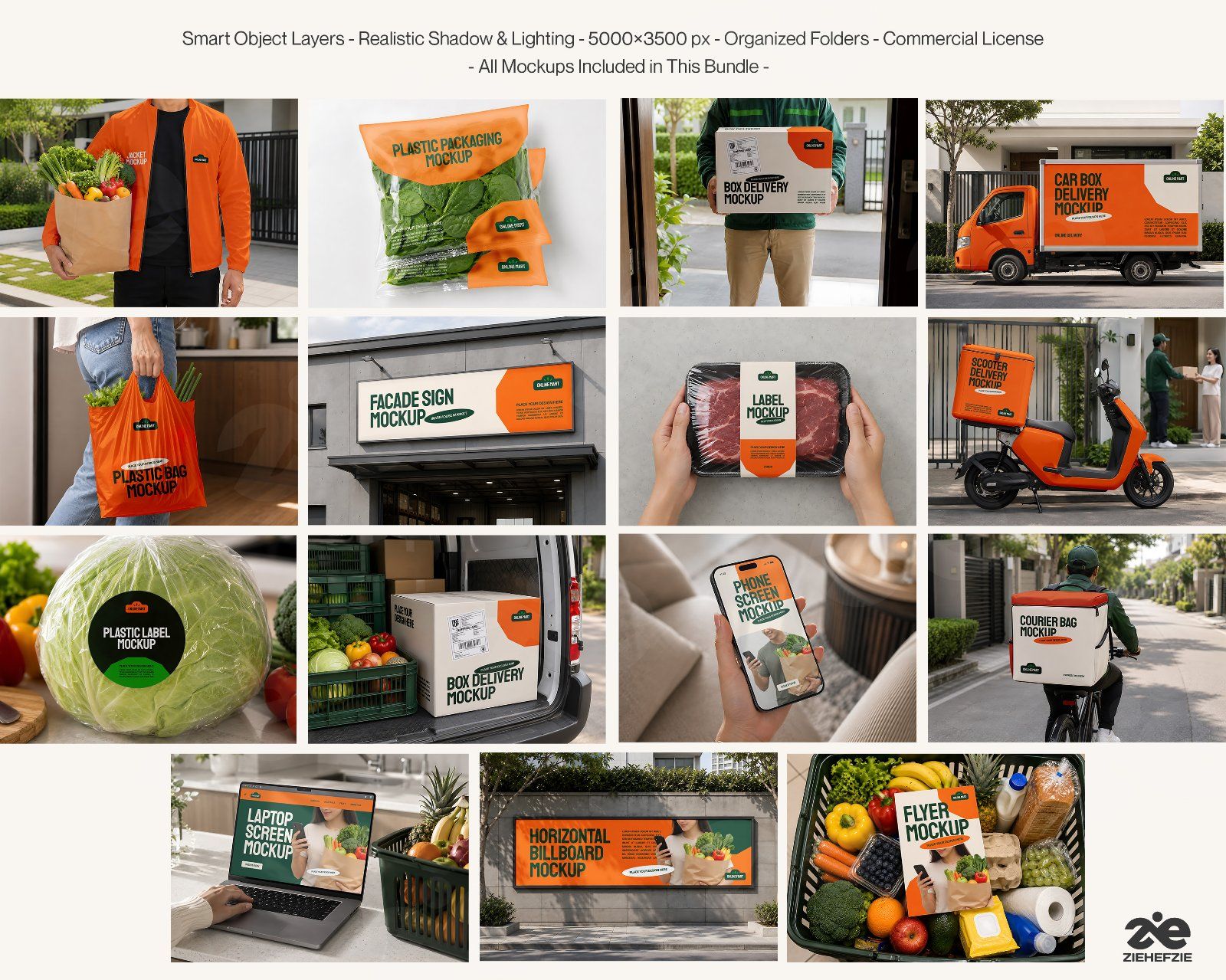 Premium Online Groceries Branding Mockup Bundle – 15 Fresh PSD Scenes for Supermarket Delivery — image 2
