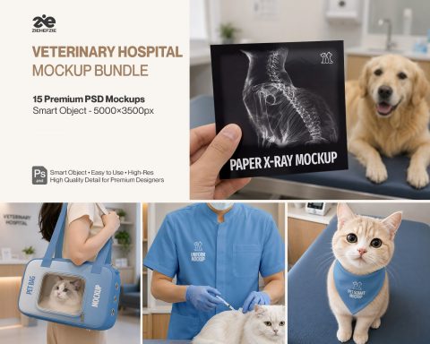 Premium Veterinary Hospital Branding Mockup Bundle – 15 Clinical PSD Scenes for Vet Clinics