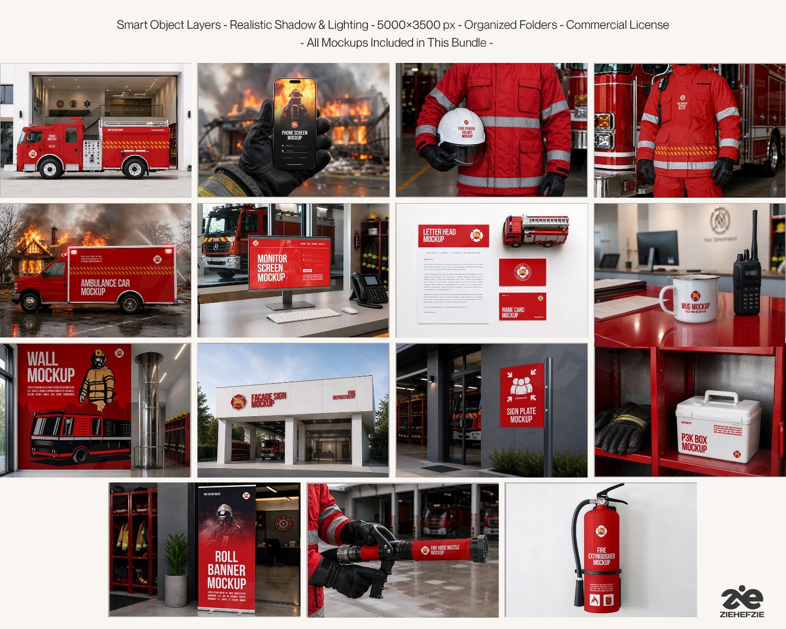 Premium Fire Fighter Branding Mockup Bundle – 15 Rescue PSD Scenes for Emergency Uniforms, Vehicles — image 2