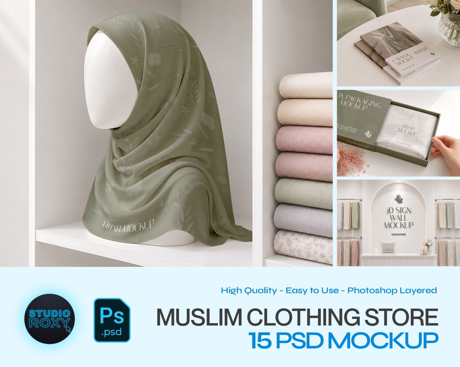 Premium Muslim Clothing Store Mockup Bundle – 15 Aesthetic PSD Scenes for Hijab Boutique, Modest Fas — image 1