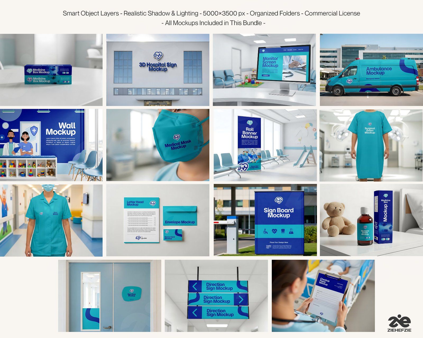 Hospital Mockup Bundle Vol.2 – Medical Branding PSD Pack (Ambulance, Nurse Uniform, Medicine Bottle, — image 2