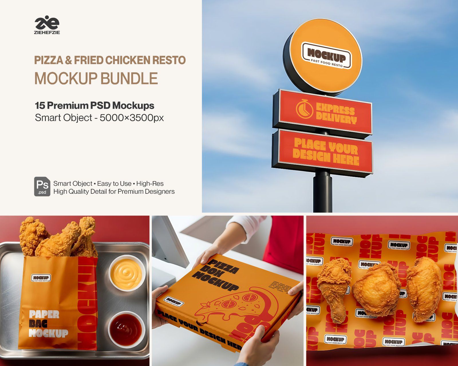 Fast Food Restaurant Mockup Set for Pizza & Fried Chicken Branding. — image 1