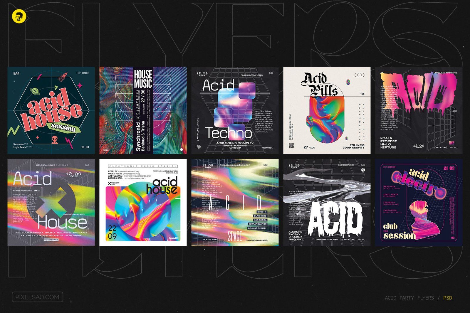 Acid Party Flyer, Poster Templates Bundle — image 2