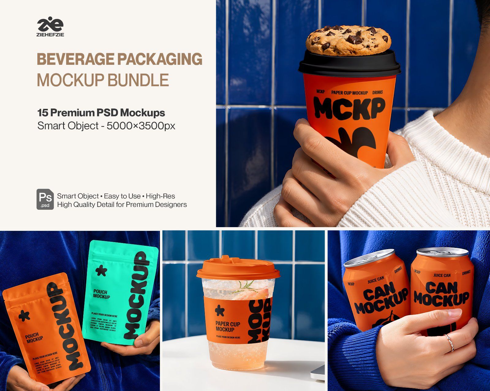 Premium Beverage Packaging Mockup Bundle – 15 Bold PSD Scenes for Modern Juice, Coffee & Soda Brandi — image 1