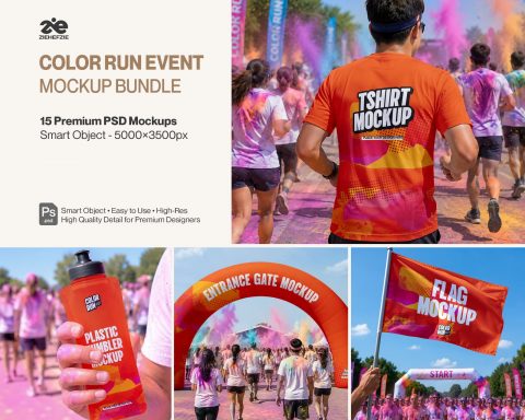 Premium Color Run Event Mockup Bundle – 15 Dynamic PSD Scenes for Sports Festival & Marathon Brandin