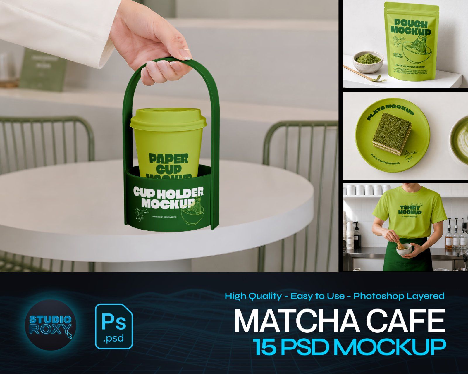 Premium Matcha Cafe Branding Mockup Bundle – 15 Aesthetic PSD Scenes for Tea House, Bakery & Packagi — image 1