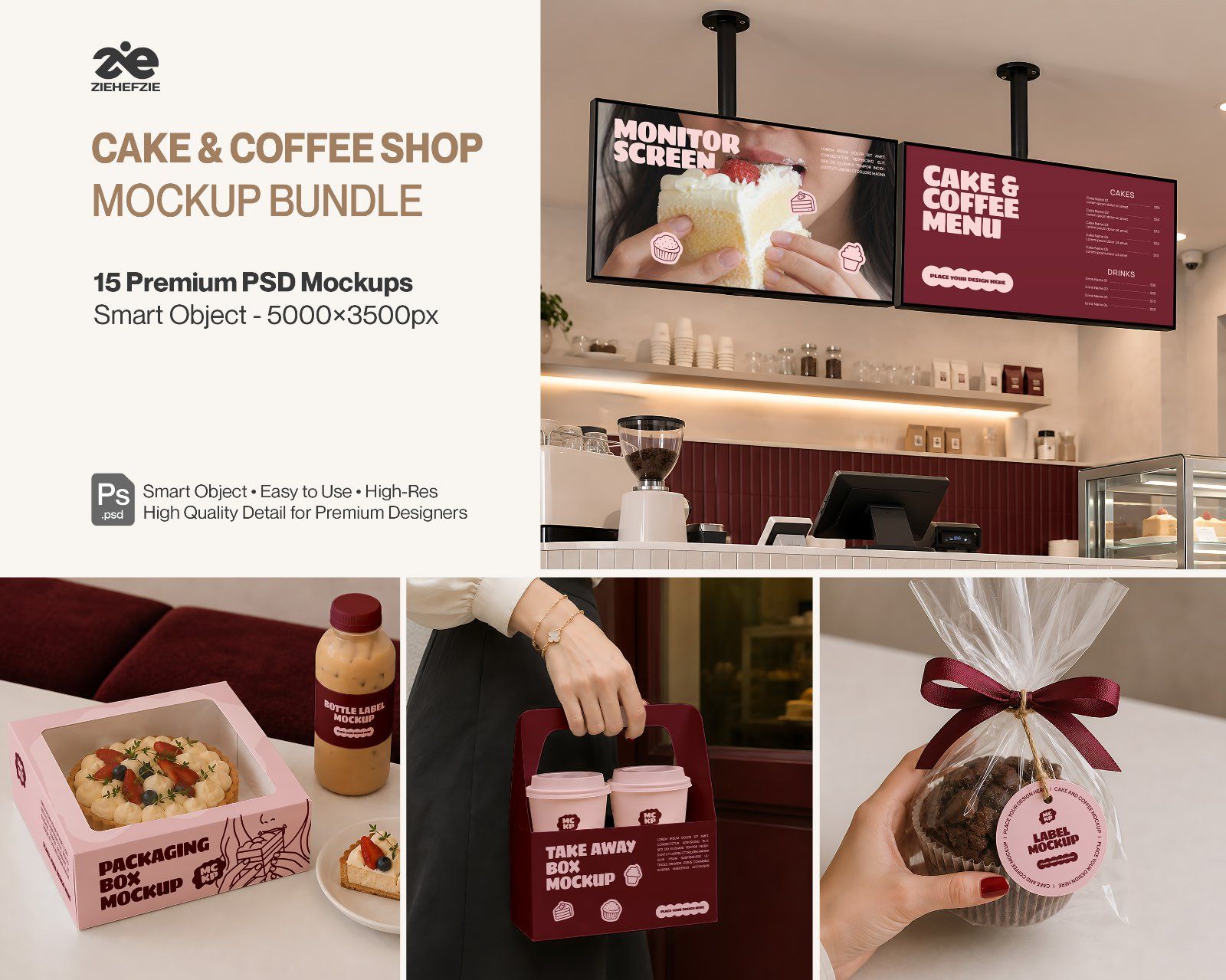 Premium Cake & Coffee Shop Branding Mockup Bundle – 15 Aesthetic PSD Scenes for Bakeries, Cafes — image 1