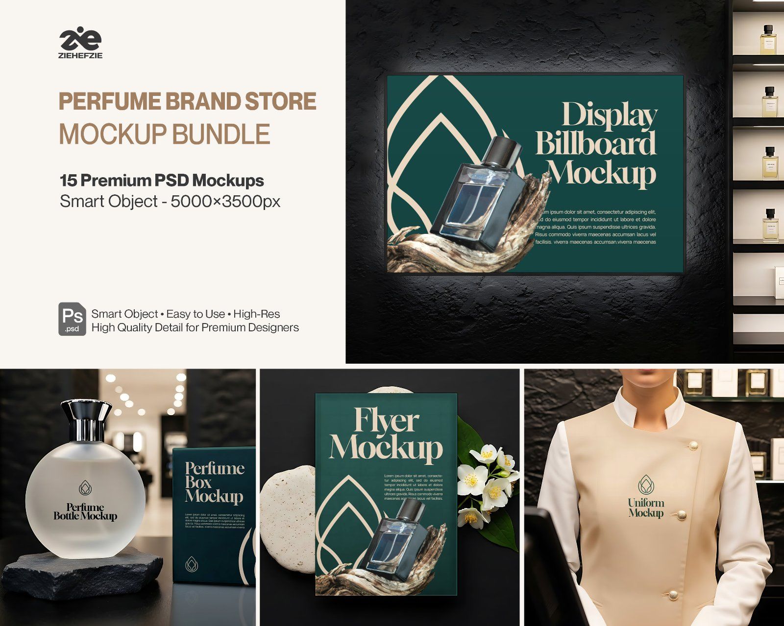 Perfume Brand Store Mockup Bundle PSD – Luxury Fragrance Retail Branding Set — image 1