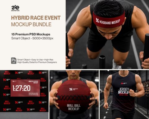 Premium Hybrid Race Event Mockup Bundle – 15 Tactical Sports PSD Scenes for Fitness Racing, Hyrox &