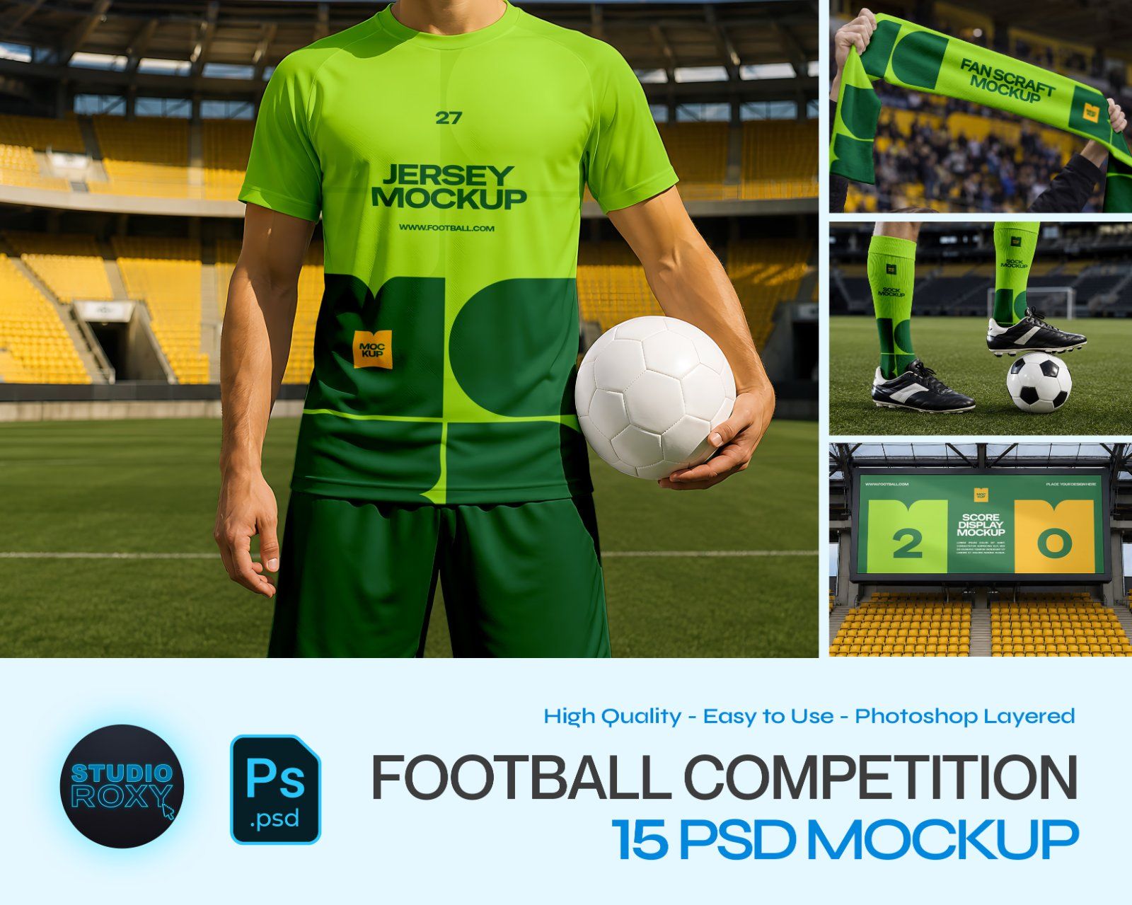 Premium Football Competition Mockup Bundle – 15 Stadium PSD Scenes for Soccer Kits, Fan Merchandise — image 1