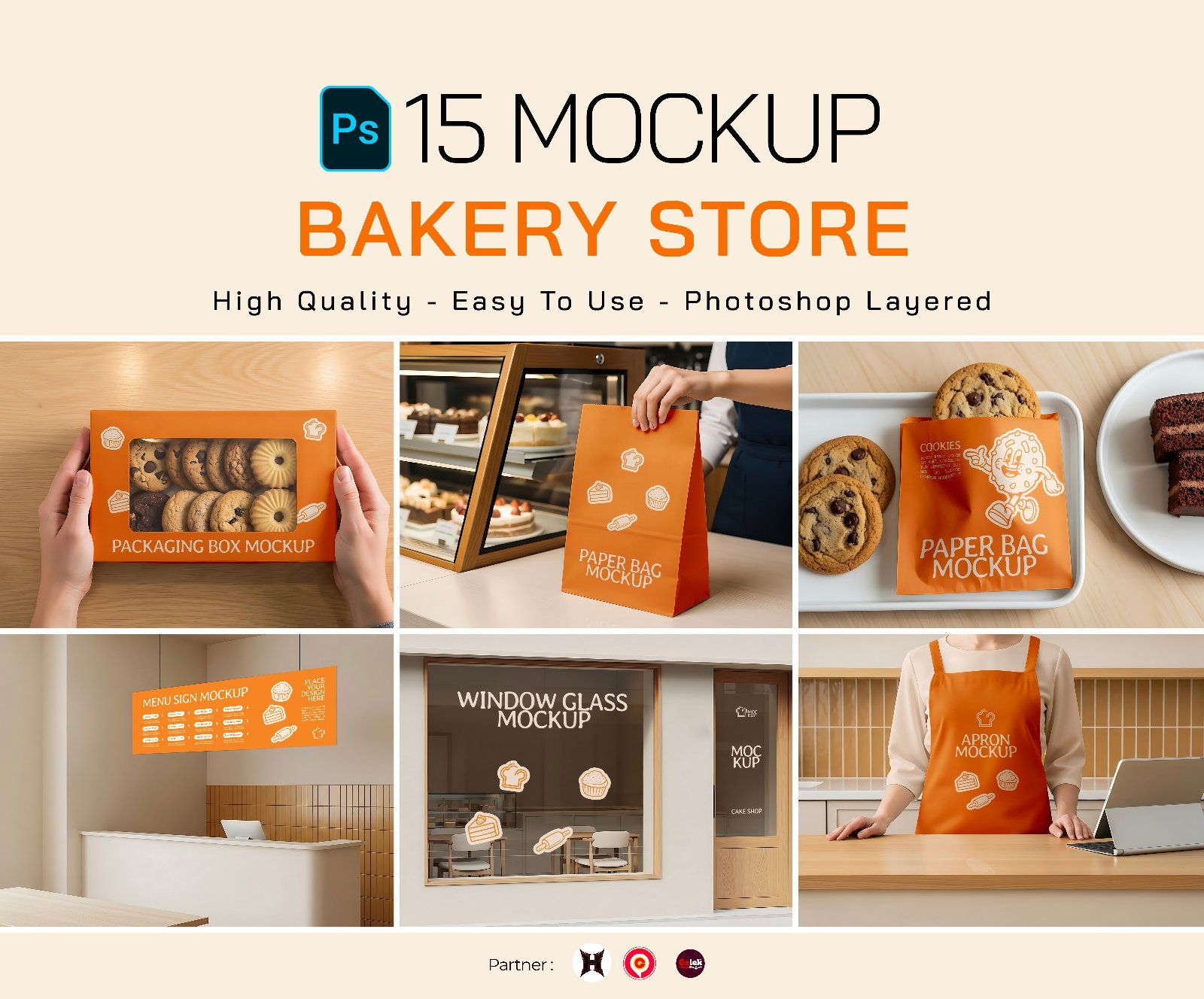 Premium Branding Orange Bakery Store Mockup — image 1