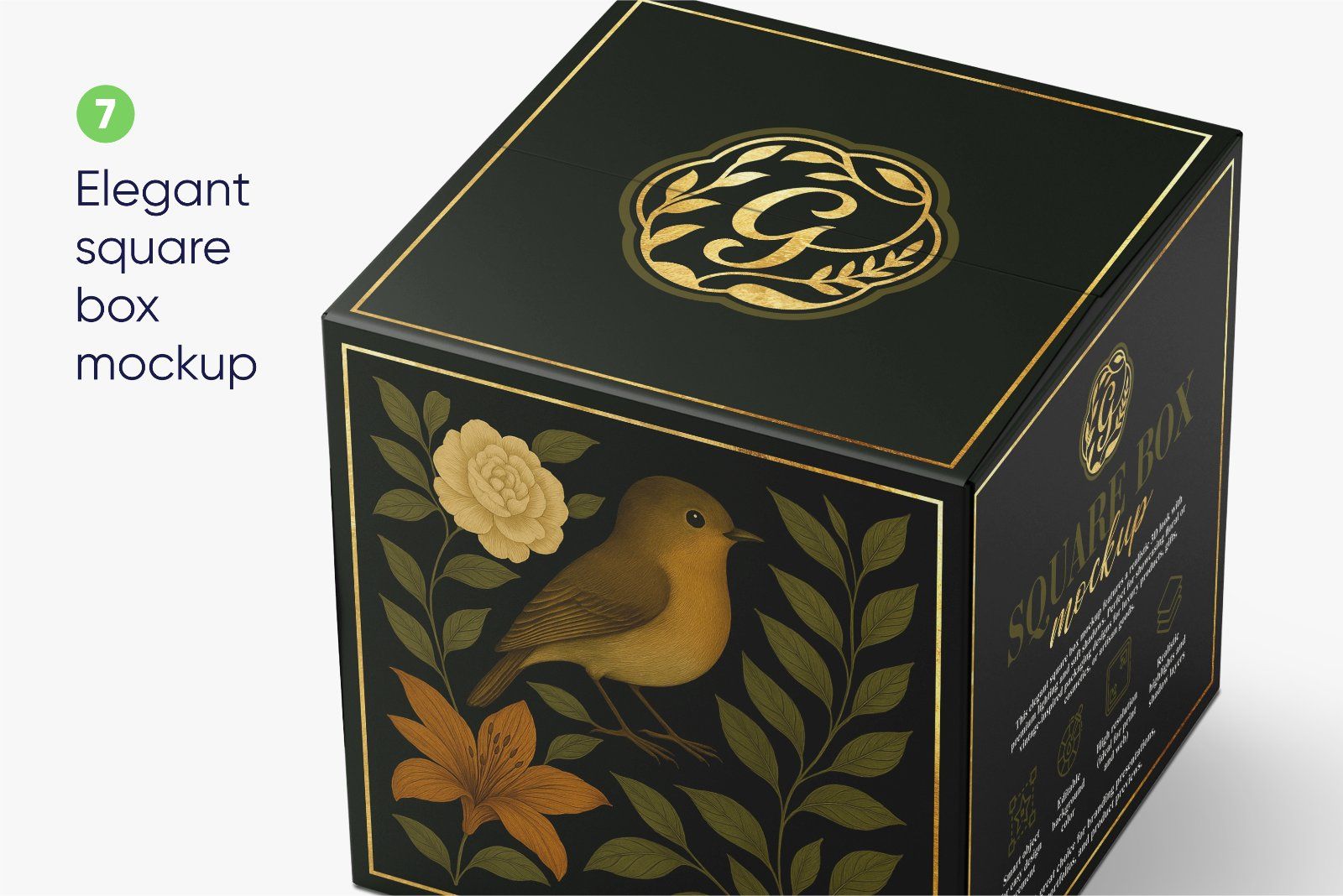 Elegant square box mockup with floral motif — image 1