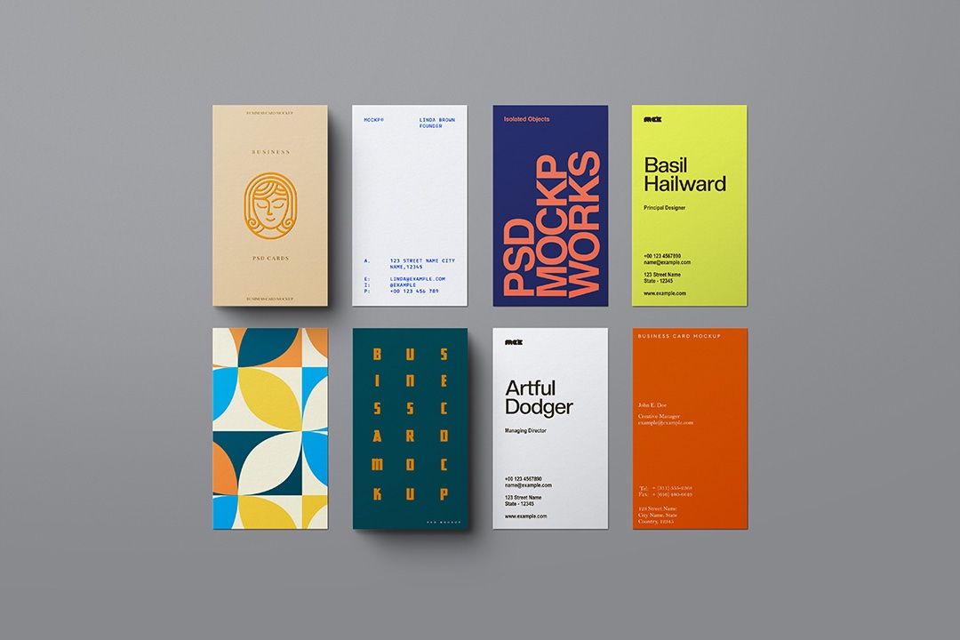 Business Card Mockup Set – Vertical Layout (8 Objects) — image 1