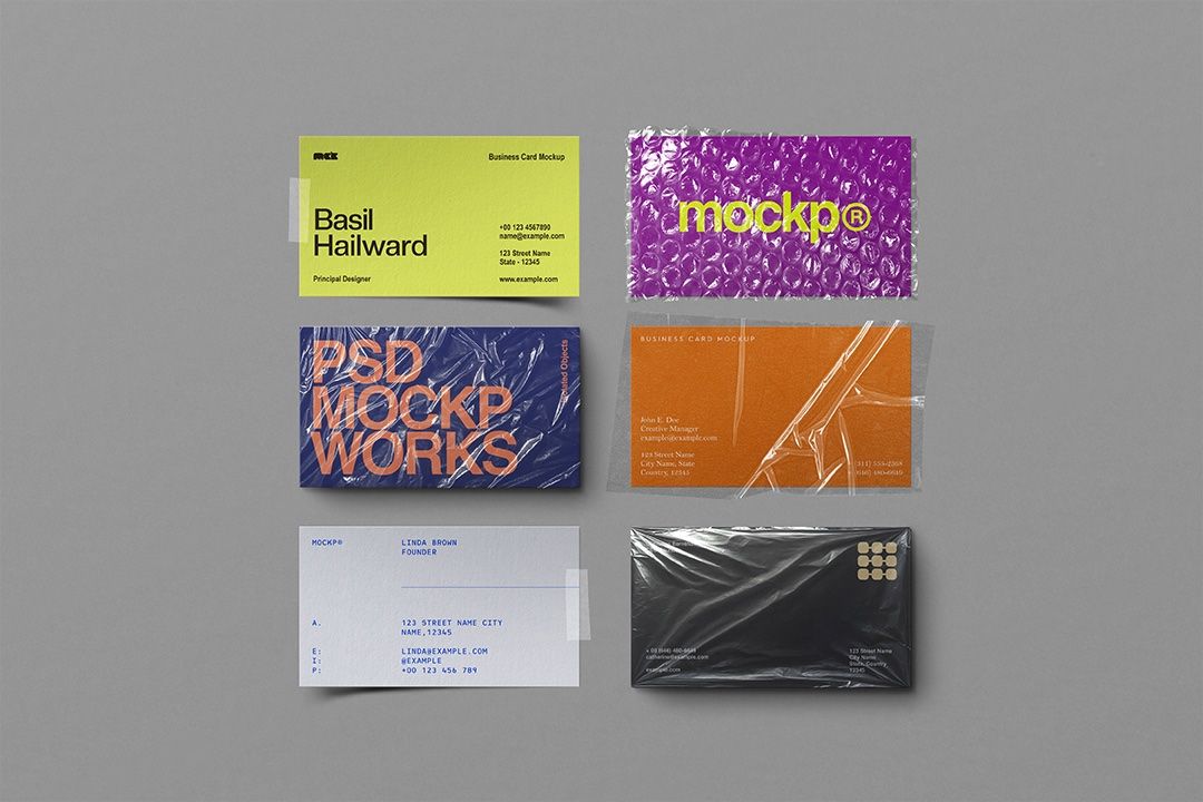 Business Card Mockup Set - Wrapped & Taped (6 Objects) — image 1