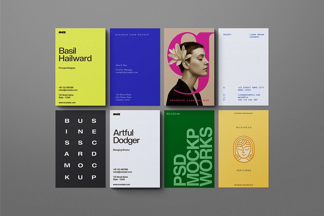 Business Card Mockup – Vertical 8.5 × 5.5 cm (8 Objects) — image 1