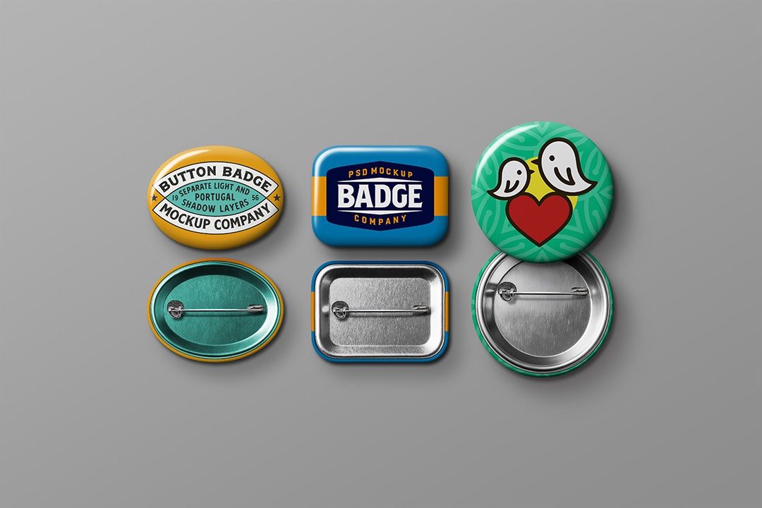 Button Badge Mockup Set - Round, Rectangle & Oval (3 Objects) — image 1