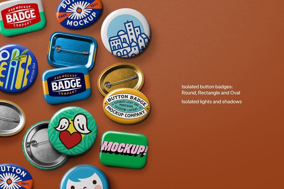 Button Badge Mockup Set - Round, Rectangle & Oval (3 Objects) — image 2