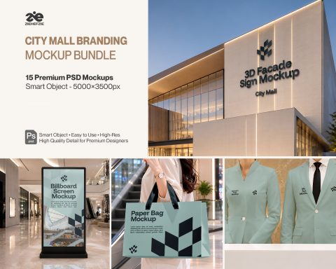 Premium City Mall Branding Mockup Bundle – 15 Giant PSD Scenes for Shopping Center & Retail Mega Arc