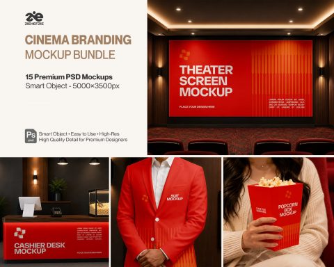 Premium Cinema Branding Mockup Bundle – 15 Cinematic PSD Scenes for Theater, Movie & Entertainment I
