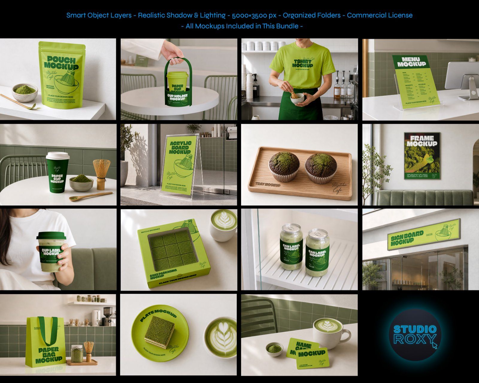 Premium Matcha Cafe Branding Mockup Bundle – 15 Aesthetic PSD Scenes for Tea House, Bakery & Packagi — image 2