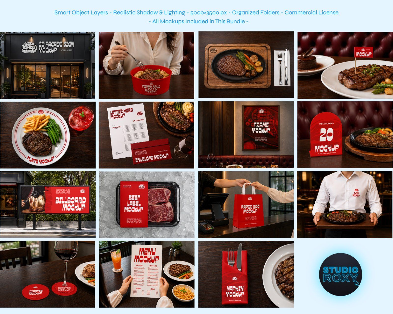 Premium Steakhouse Restaurant Branding Mockup Bundle – 15 Luxury PSD Scenes for Steak House, Bistro — image 2