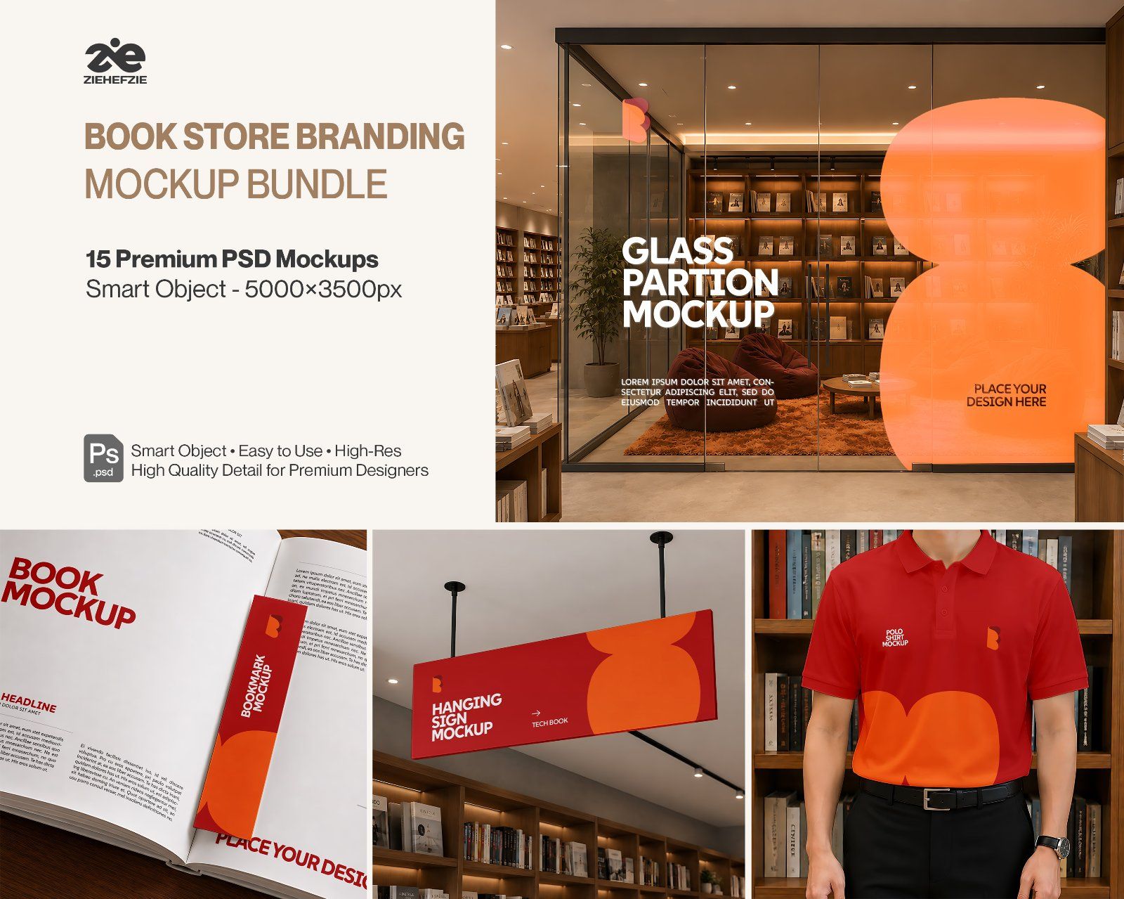 Premium Book Store Branding Mockup Bundle – 15 Literary PSD Scenes for Bookstores, Publishing Houses — image 1