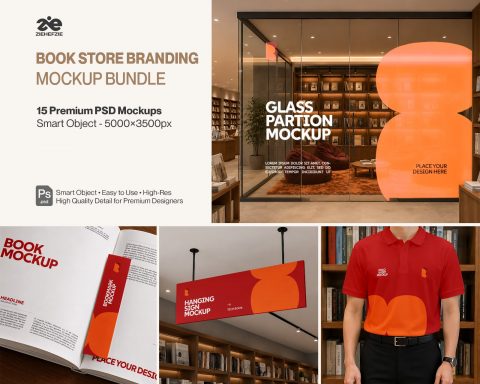 Premium Book Store Branding Mockup Bundle – 15 Literary PSD Scenes for Bookstores, Publishing Houses