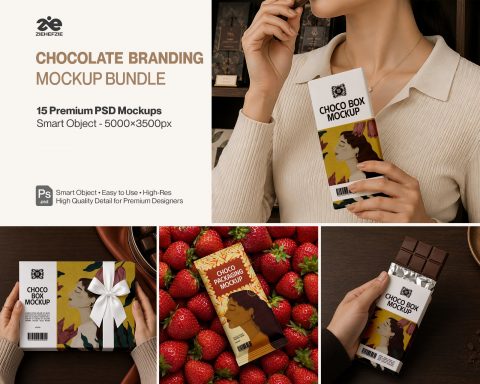 Premium Chocolate Branding Mockup Bundle – 15 Gourmet PSD Scenes for Artisan Packaging, Chocolate Ba