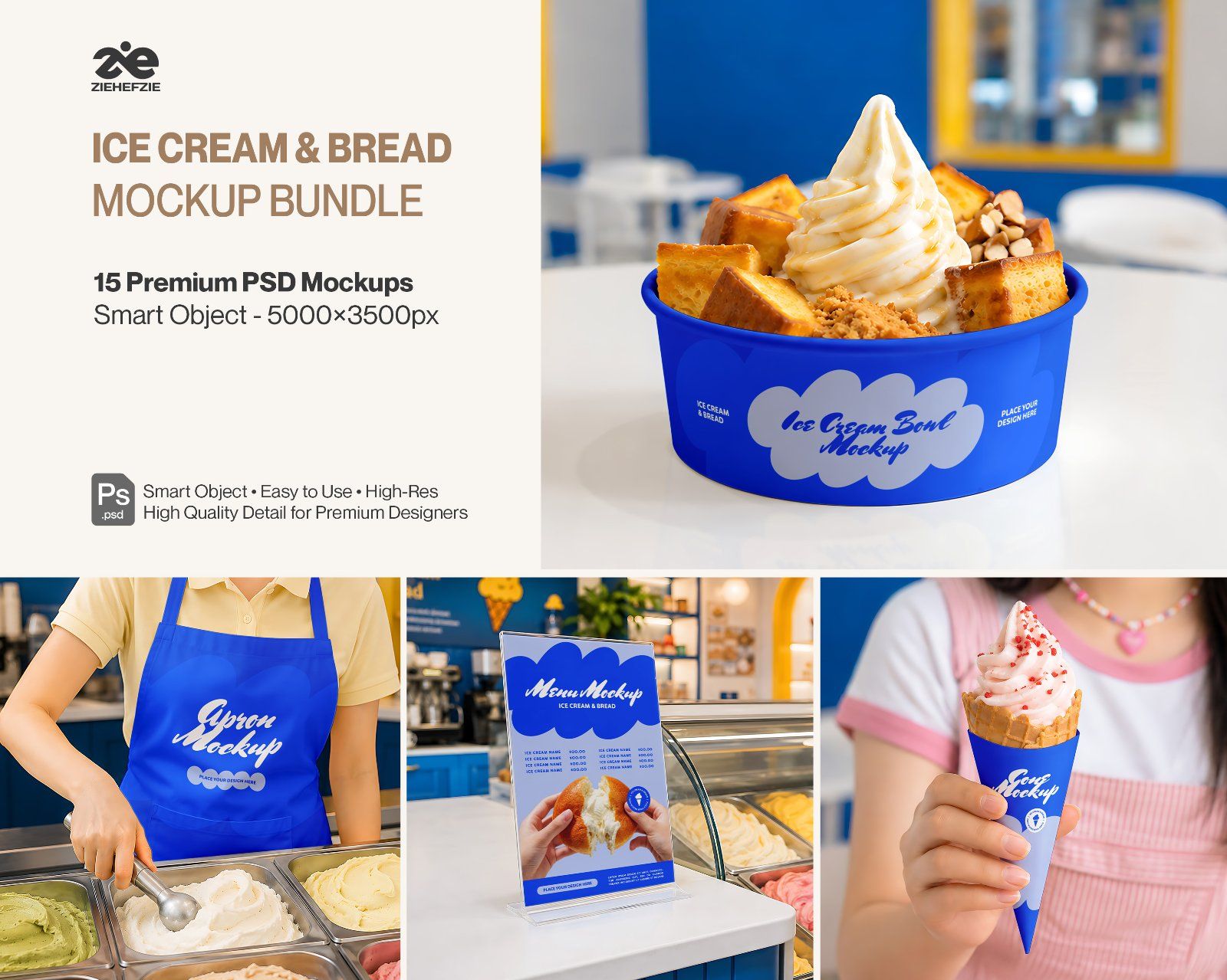 Premium Ice Cream & Bakery Branding Mockup Bundle – 15 Sweet PSD Scenes for Dessert Cafes, Food Pack — image 1