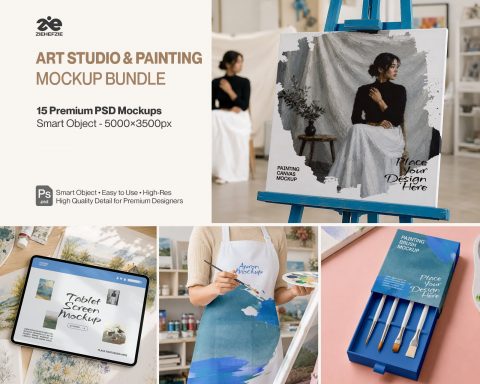 Premium Art Studio & Painting Mockup Bundle – 15 Creative PSD Scenes for Artists, Fine Art Branding