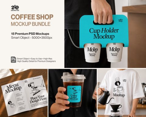 Premium Coffee Shop Branding Mockup Bundle – 15 Aesthetic PSD Scenes for Cafe & Coffee Roastery Iden
