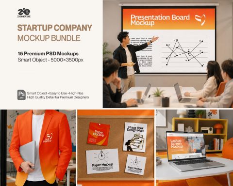 Premium Startup Company Branding Mockup Bundle – 15 Creative Corporate PSD Scenes for Tech Startups,