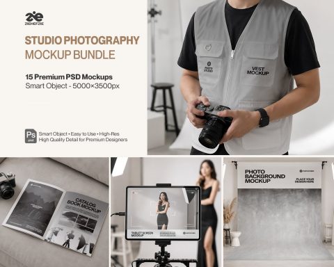 Premium Studio Photography Branding Mockup Bundle – 15 Creative Production PSD Scenes for Photo Stud