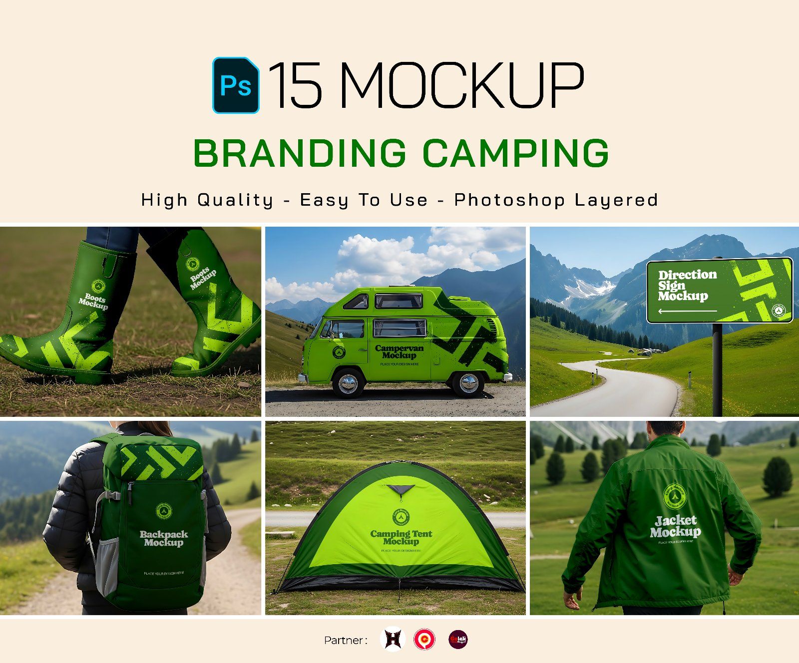 Premium Branding Green Camping Mockup — image 1